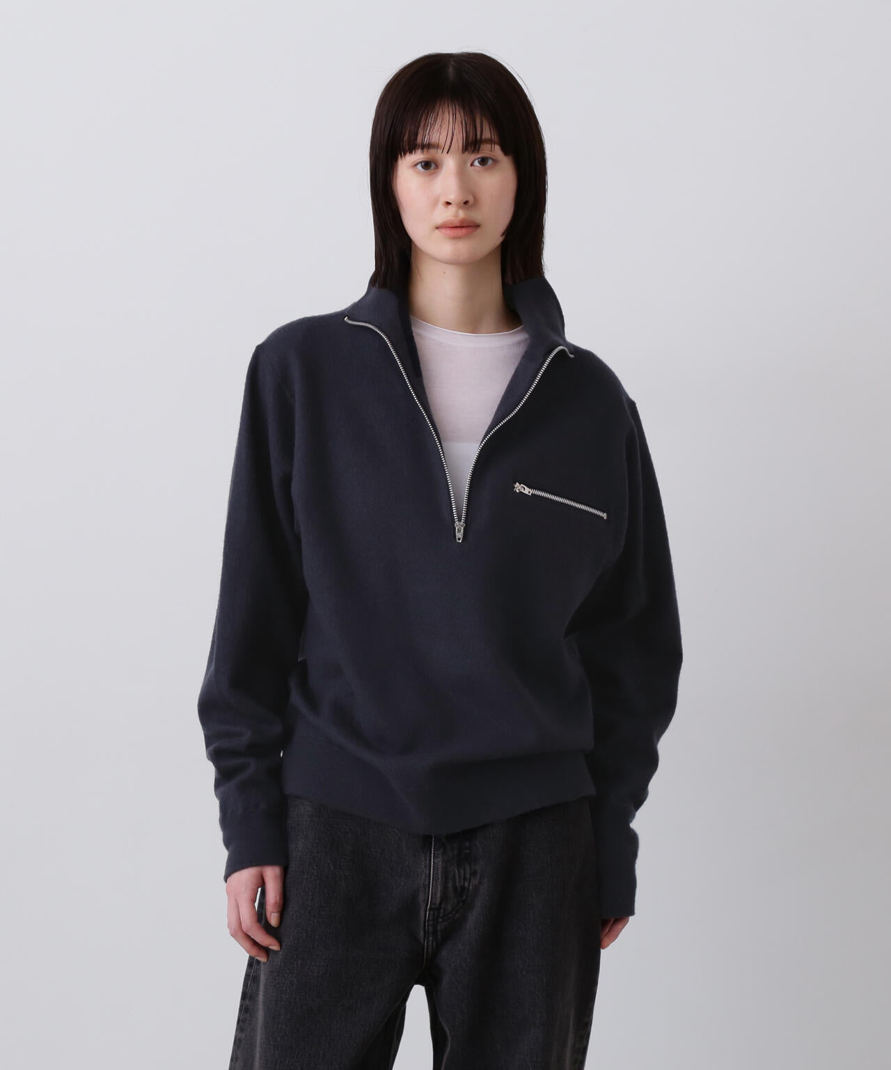 YLEVE / ULTRAFINE MERINO MILLED WOOL KNIT HALF ZIP PULL OVER