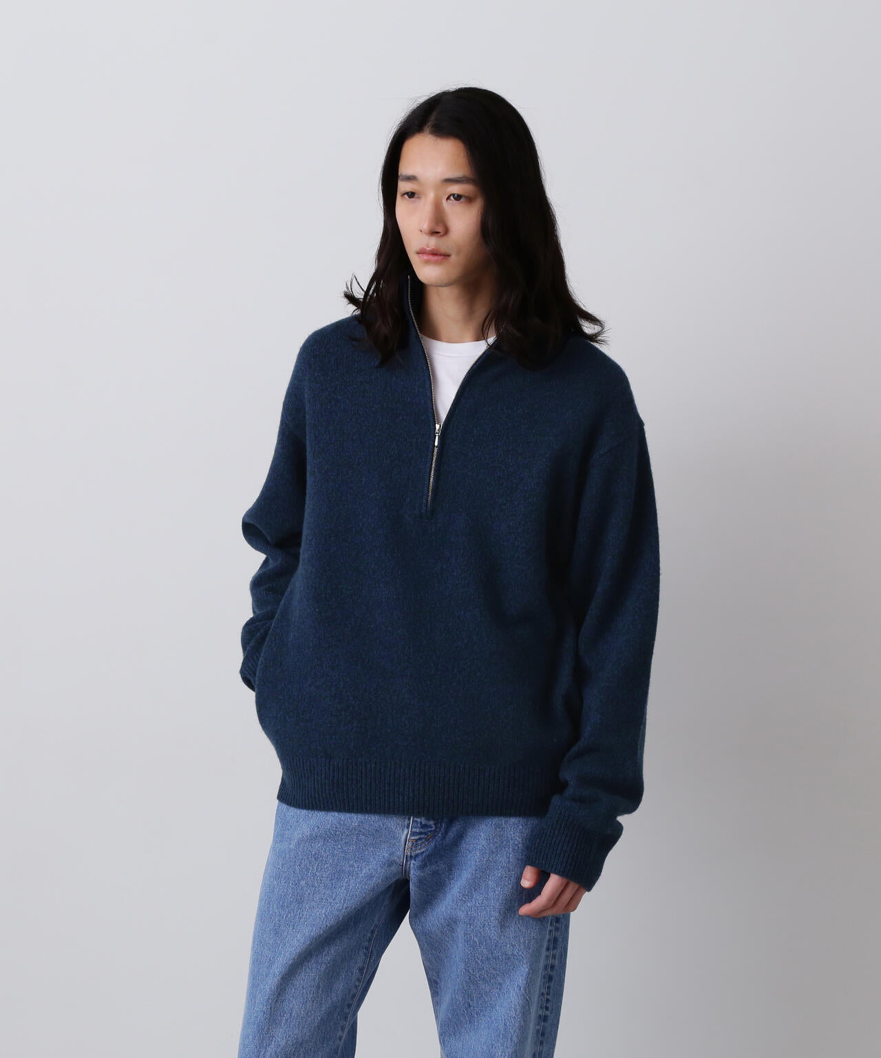 YLEVE / WOOL CASHMERE MELANGE KNIT HALF ZIP PULL OVER | YLÈVE