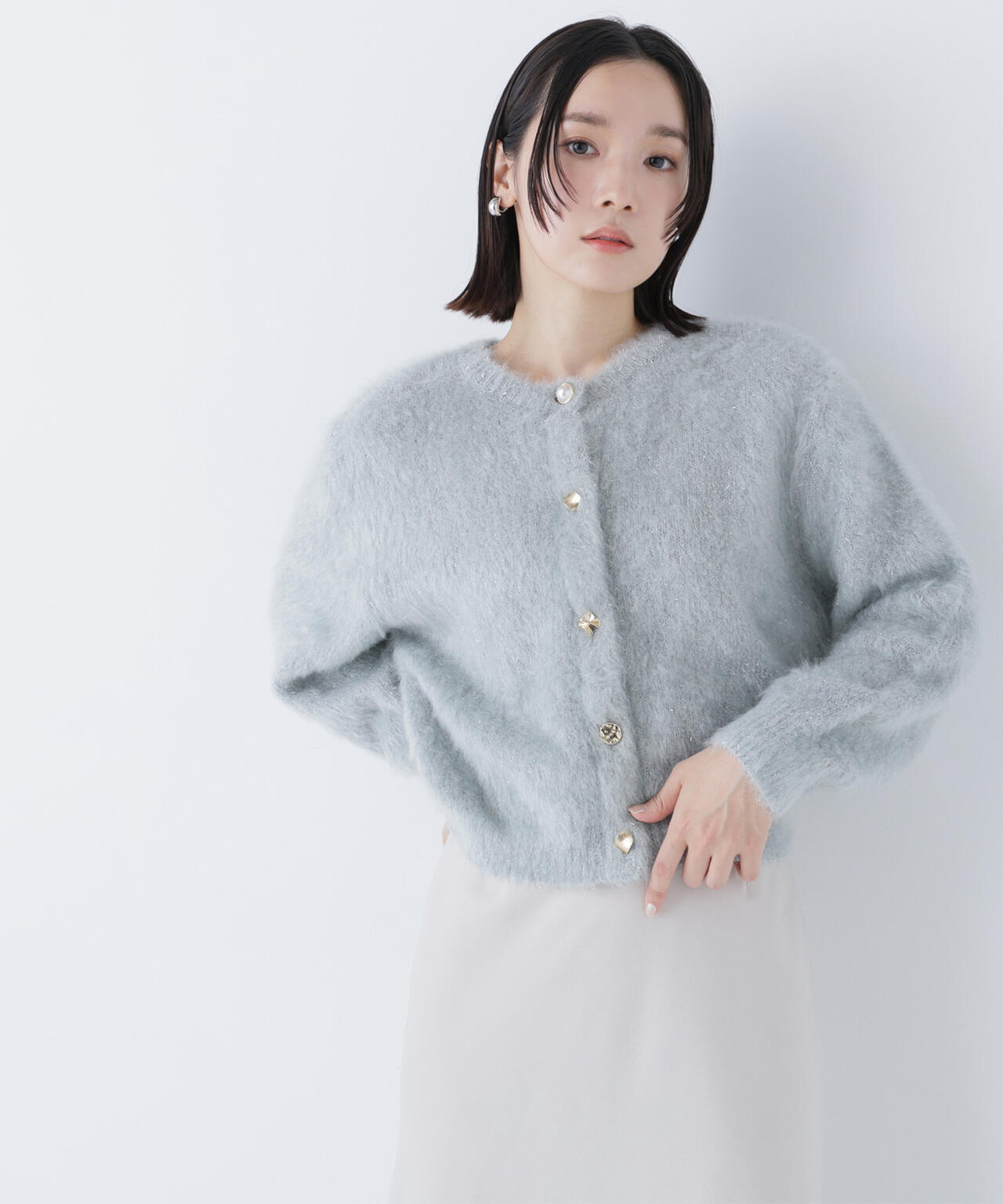 デザインボタンラメシャギーカーディガン | NATURAL BEAUTY BASIC