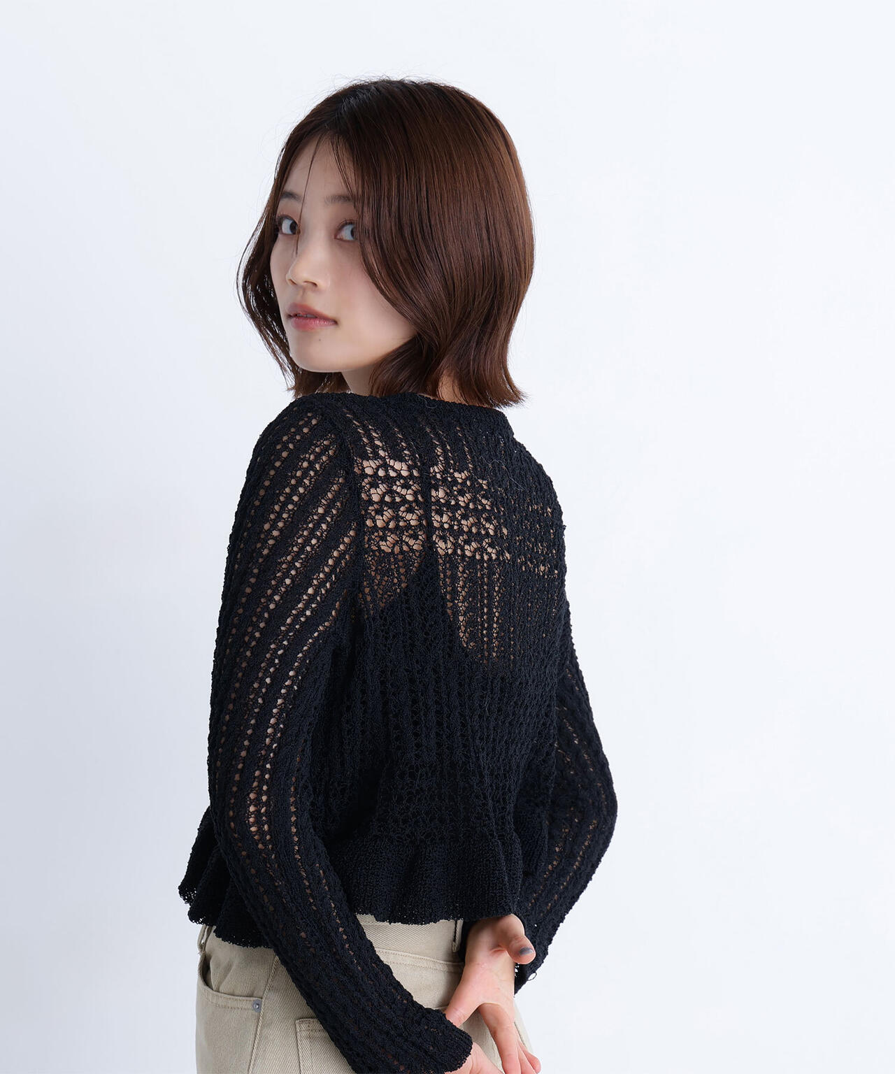 クロップドレースメッシュニット | NATURAL BEAUTY BASIC（ナチュラル