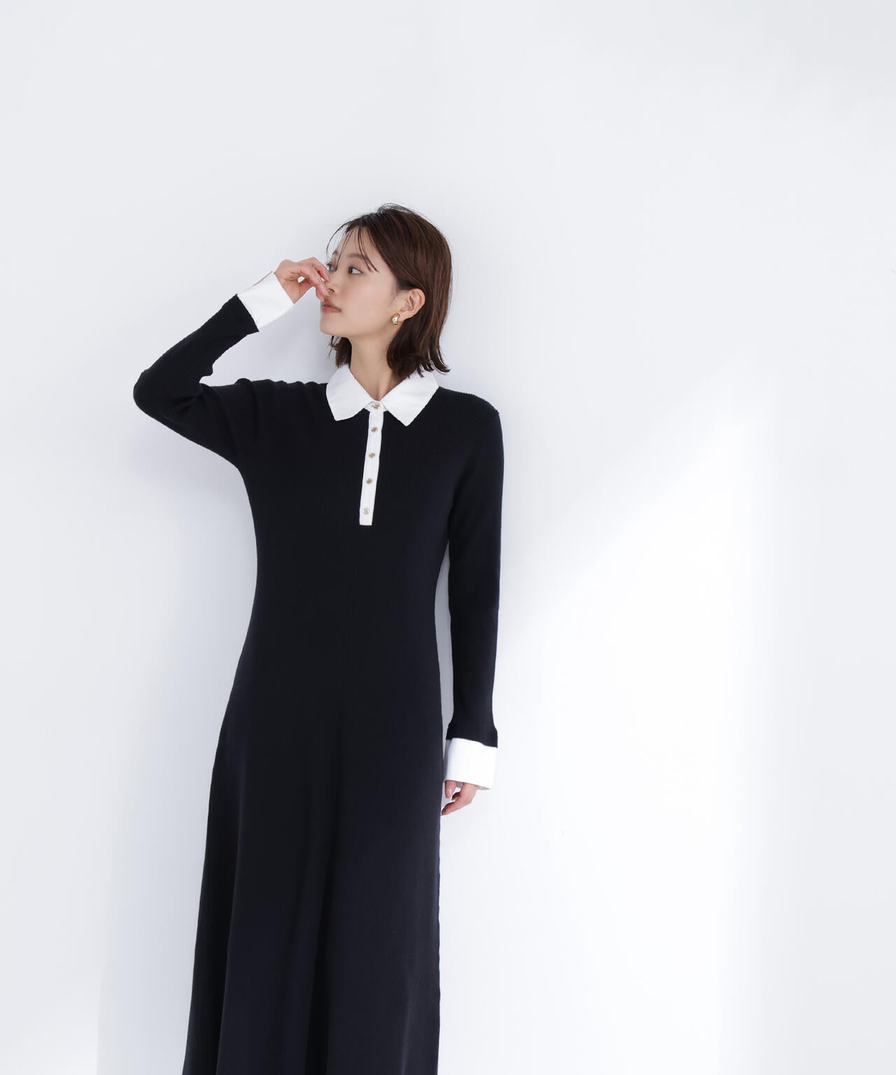 襟付リブニットワンピース | NATURAL BEAUTY BASIC（ナチュラル