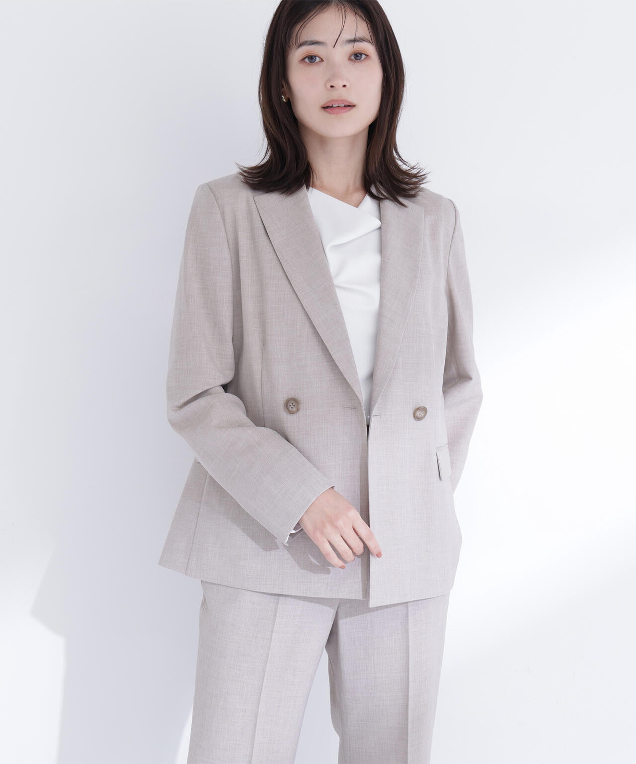 リネンライク SETUP ダブルボタンジャケット | NATURAL BEAUTY BASIC