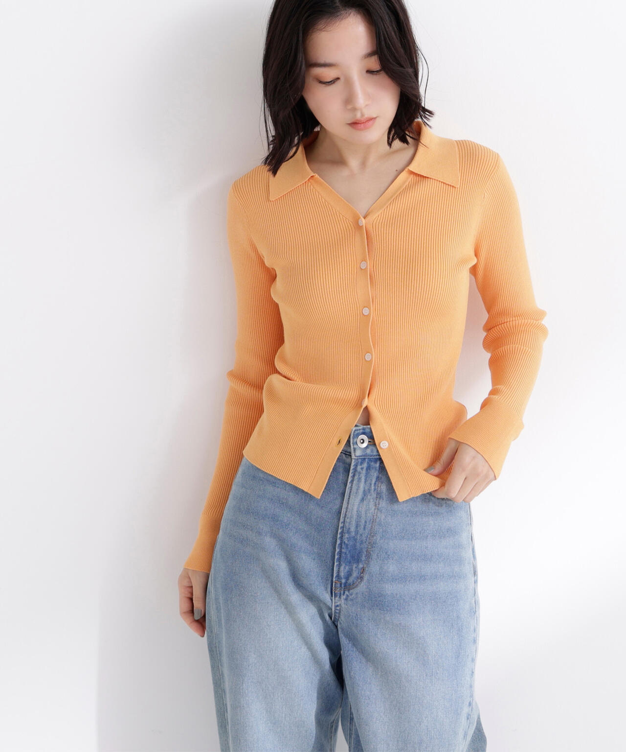 WEB限定カラー：オレンジ】襟付Vネックリブニット | NATURAL BEAUTY
