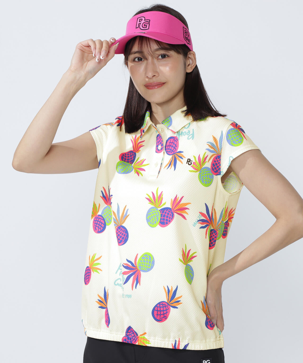 46G75d PBTドビーポロシャツ ＜パイナップルアート柄＞ | PEARLY GATES