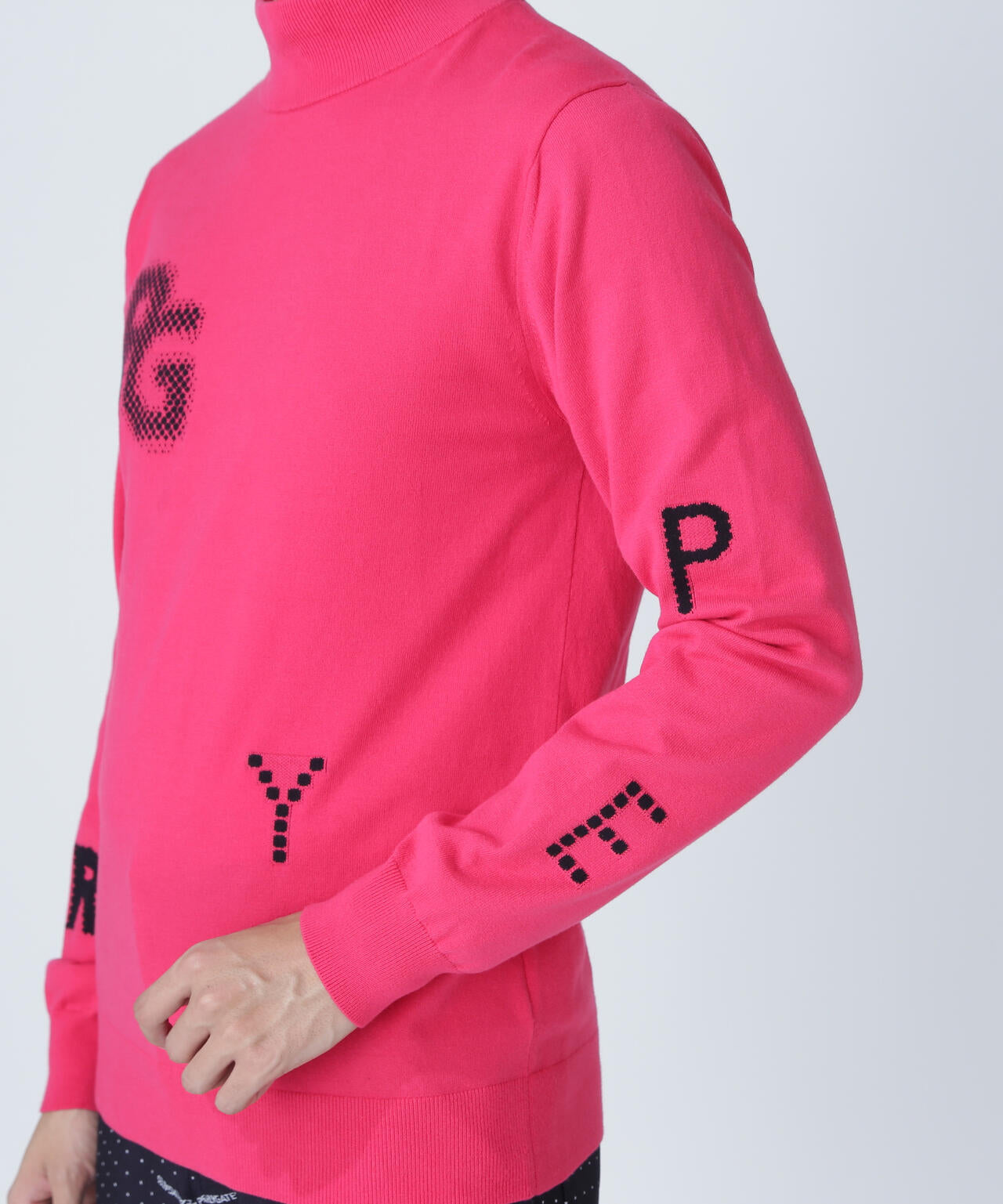 12G部分ジャガードカシミヤタッチコットンハイネックニットプル