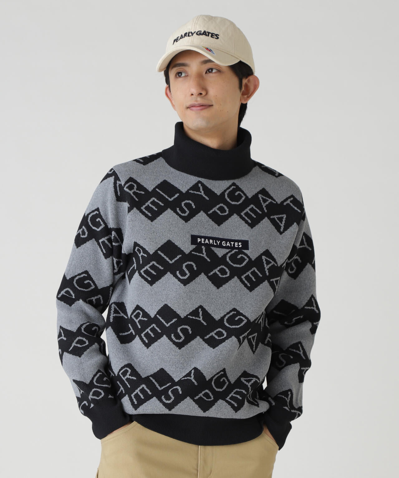 ダブルJQロゴギザボーダー柄タートルニットプルオーバー | PEARLY