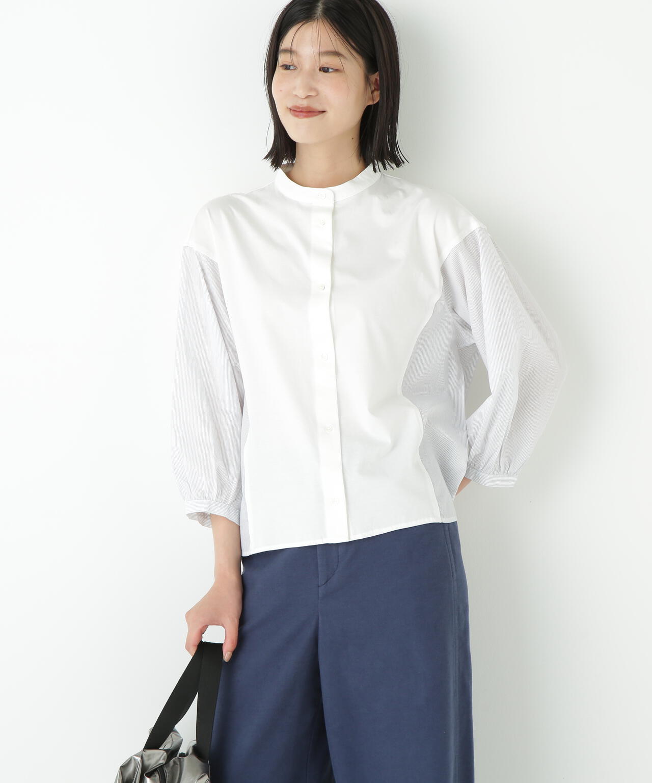 セルロースレーヨンスムースドッキング7分袖ブラウス | human woman