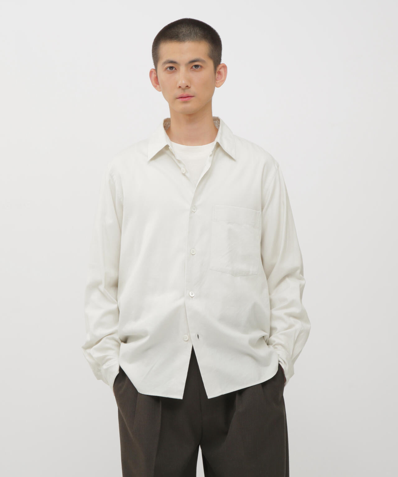BRUSHED COTTON SILK TWILL SHIRT | MARGARET HOWELL（マーガレット