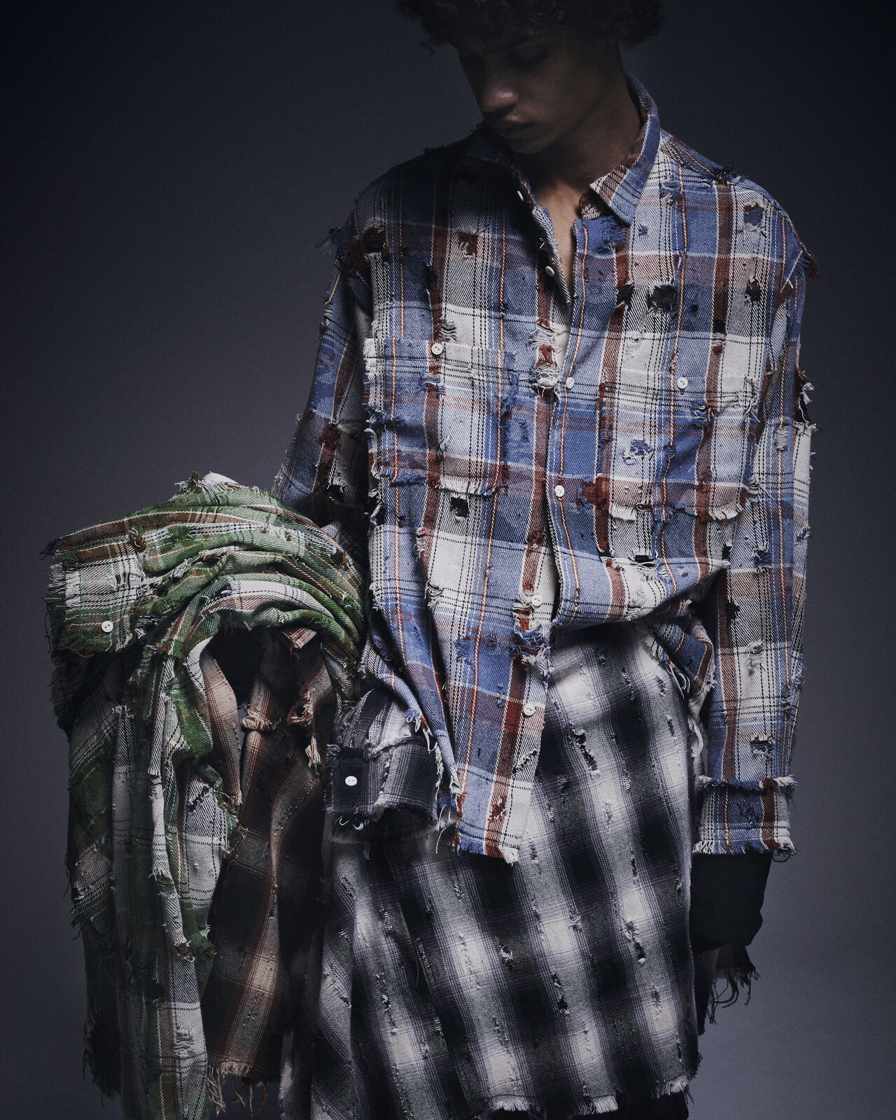 DankeSchon/ダンケシェーン/DAMAGE OMBRE CHECK L/S SHIRTS | L.H.P