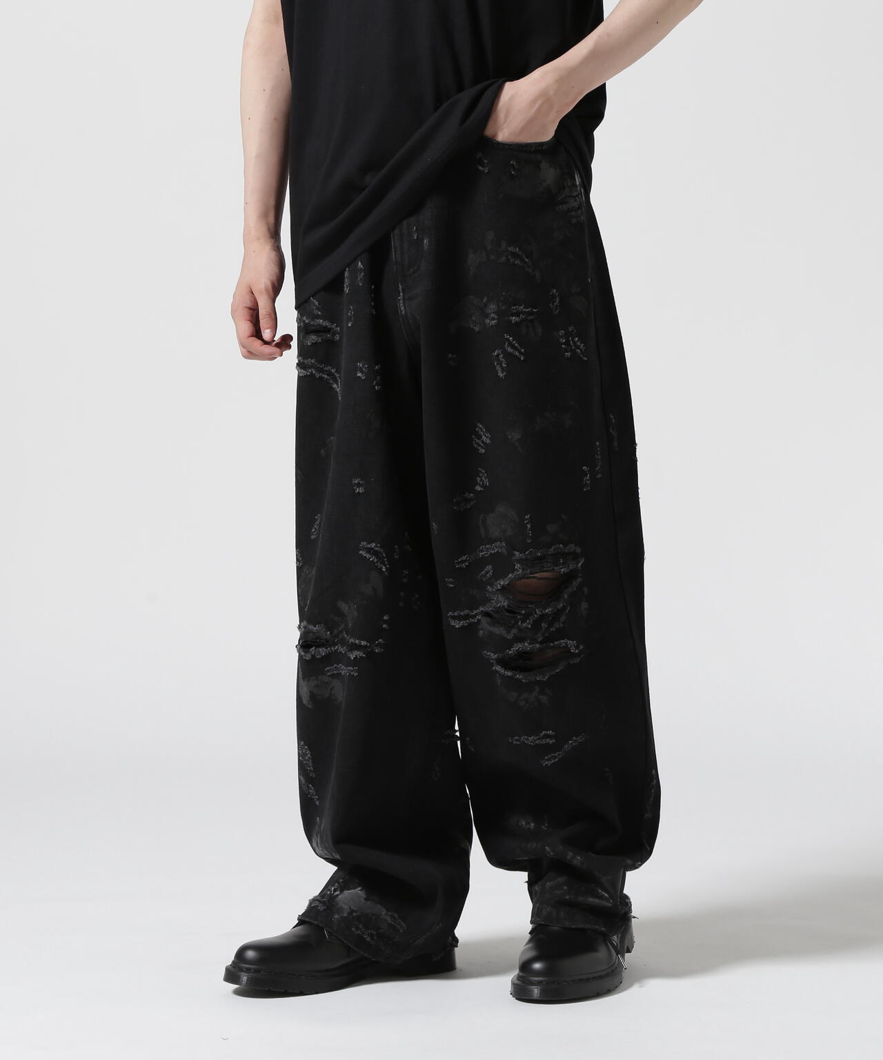 FR(13)NDS/フレンズ/HDKダメージワイドパンツ BLK | ROYAL FLASH