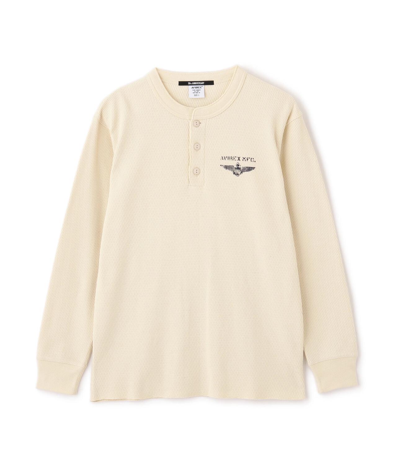 直営店限定》HONEYCOMB WAFFLE HENRY NECK NAVAL T-SHIRT | AVIREX