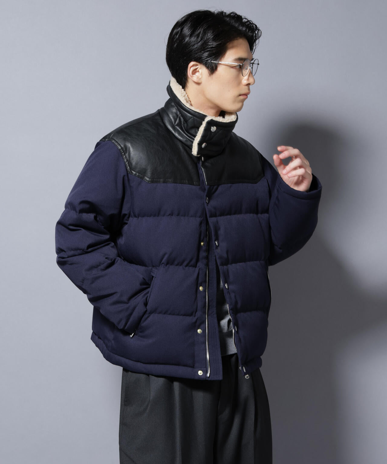 西川ダウン(R)」ボアカラーサージショートダウン | NANO universe