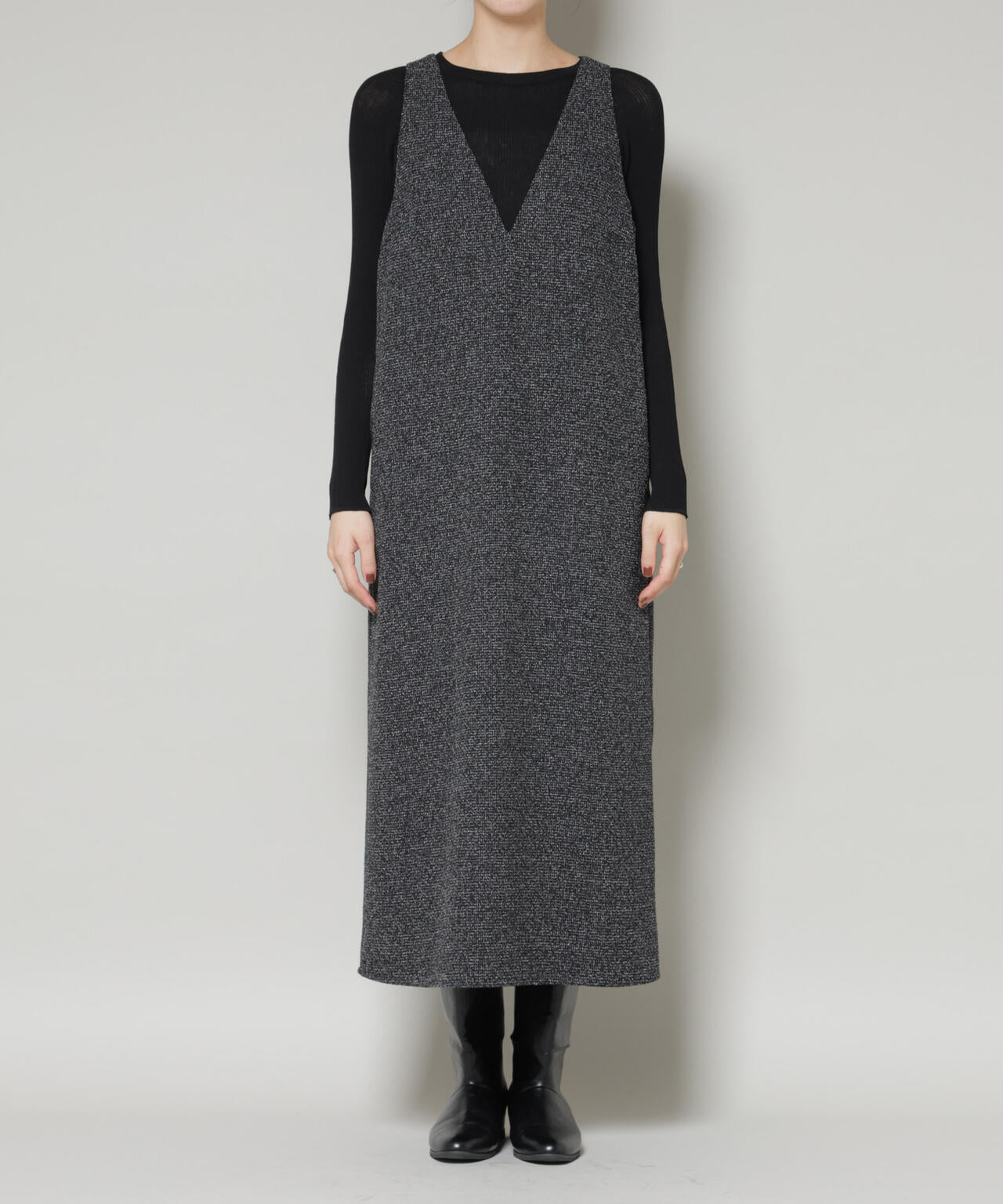 ツイードIラインワンピース×シアーリブニットセット | NANO universe