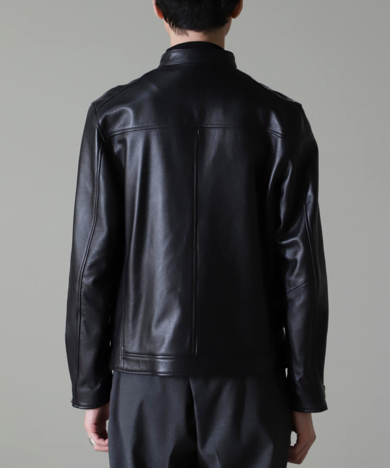 バンドカラーレザーシングルライダースジャケット | NANO universe