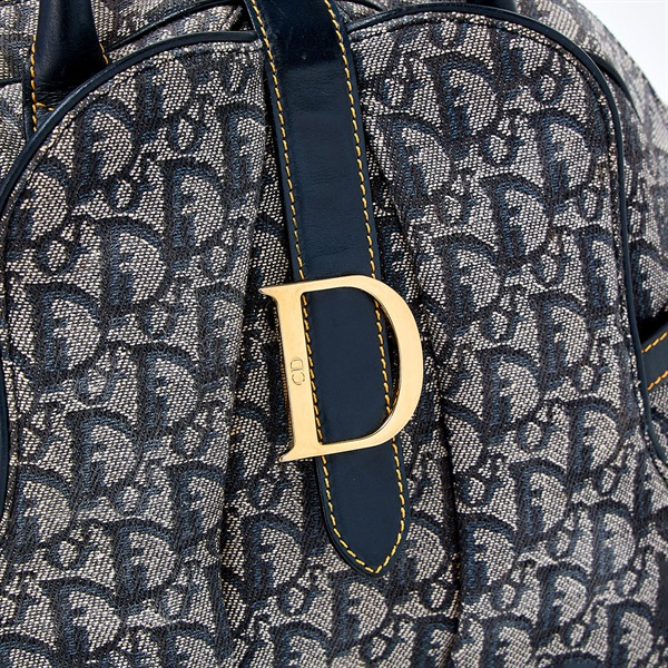 Christian Dior ダブルサドル ハンドバッグ ネイビー ゴールド
