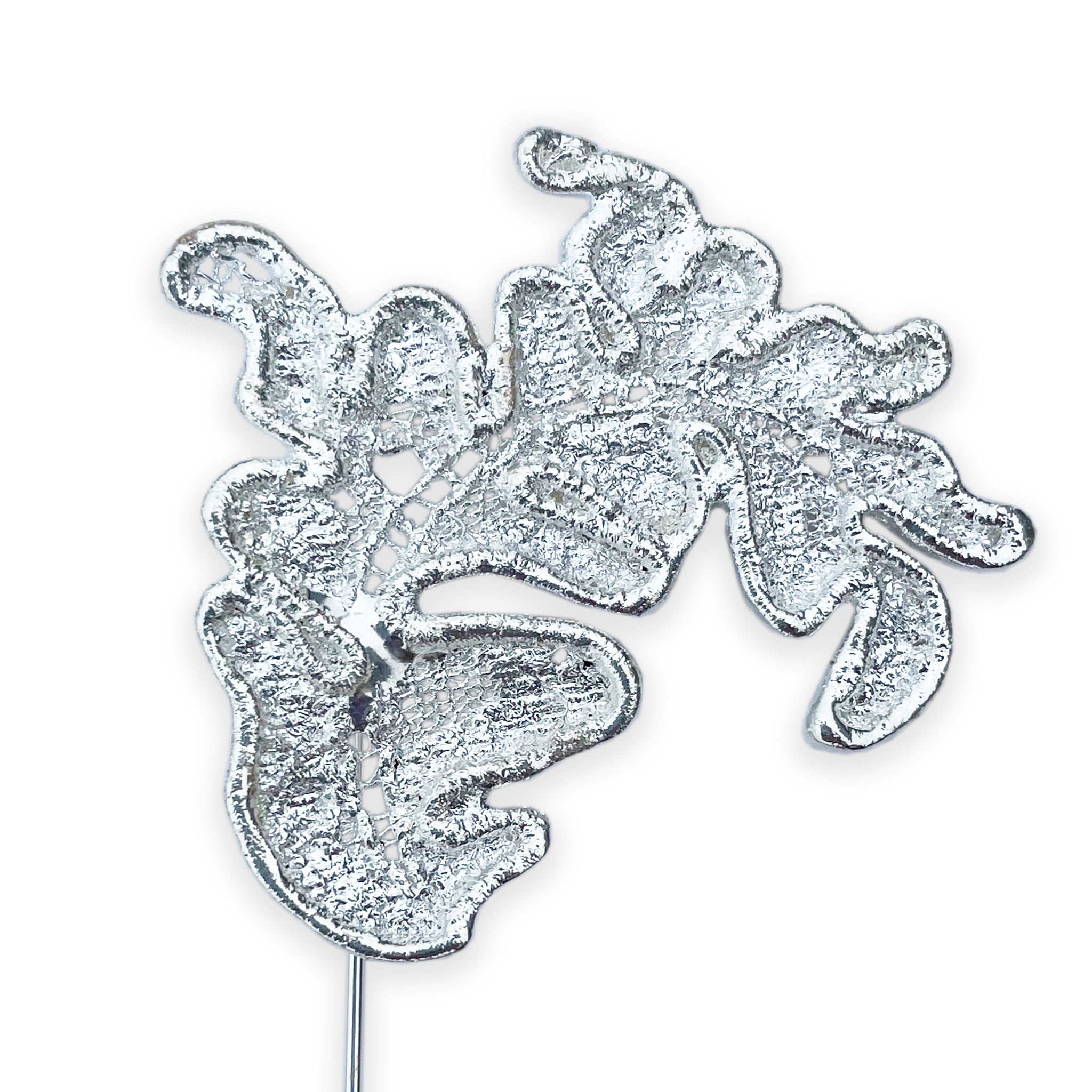 Lapel Pin, lace feather in sterling silver for Wedding - Monika
