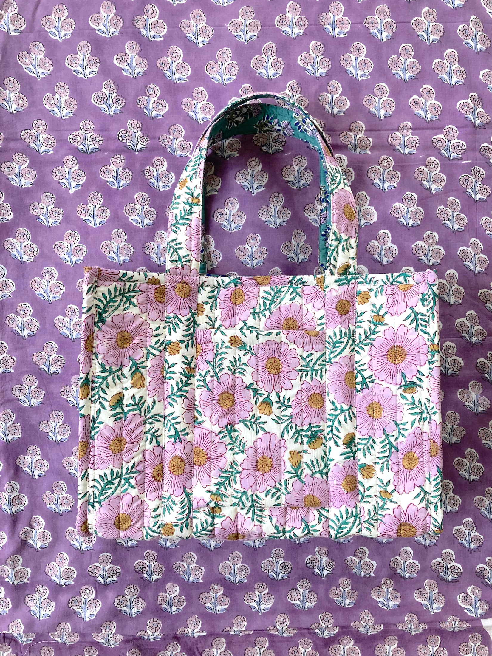 custom order 】ハンドブロックプリントキルティングトートバッグ