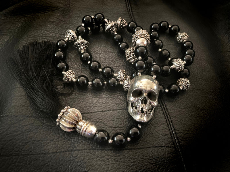 Black Onyx Skull Mala Chain Necklace – Mortis Ores