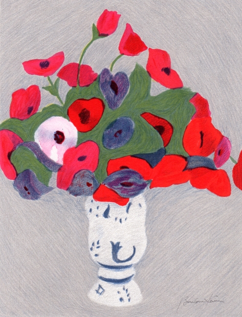 花の絵画をリトグラフの版画で制作したピエール・ボンコンパンの花の絵