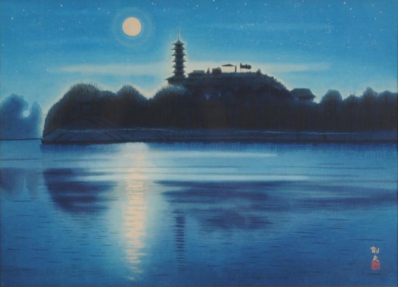 インテリアの絵画を木版画で制作した平山郁夫のインテリアの絵「金山寺