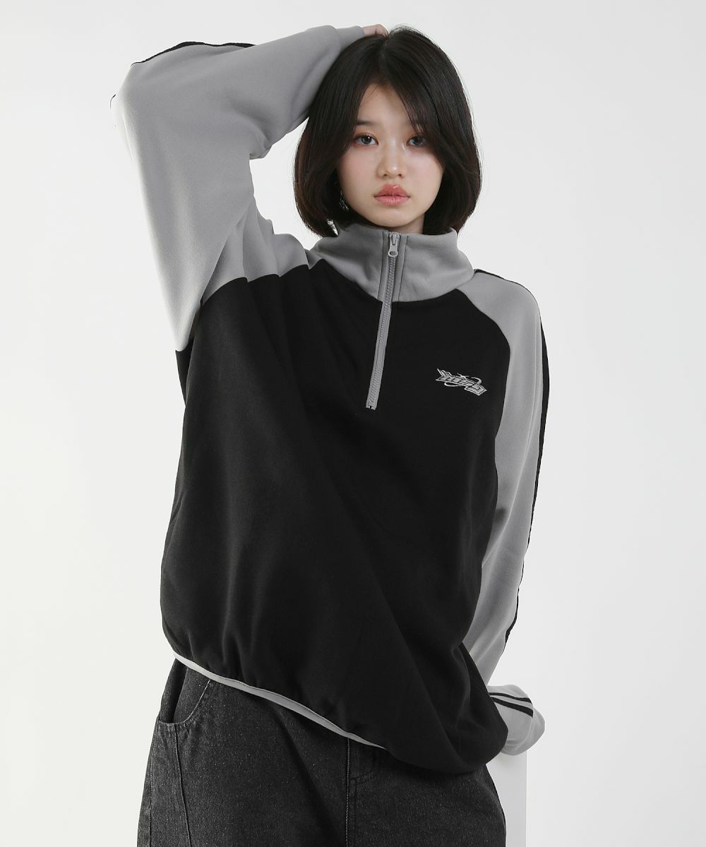 オーバーサイズハーフジップ スウェット プルオーバー 配色 ビリヤード