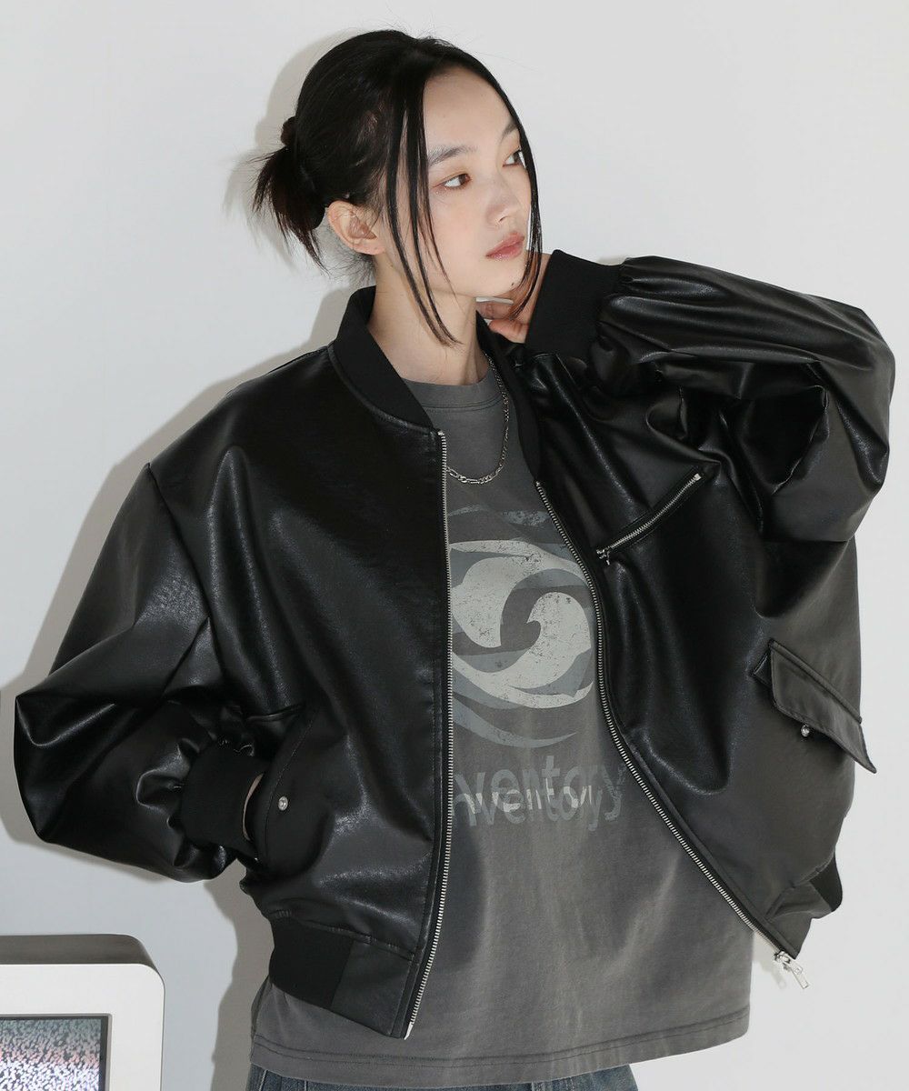 タフタ/ 合皮 ボックスシルエットメタルジップショートMA-1 | MSG