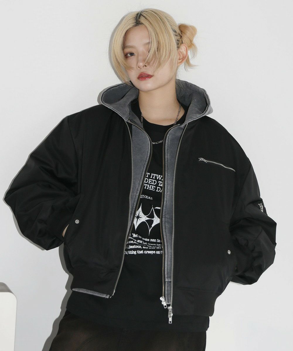 タフタ/ 合皮 ボックスシルエットメタルジップショートMA-1 | MSG