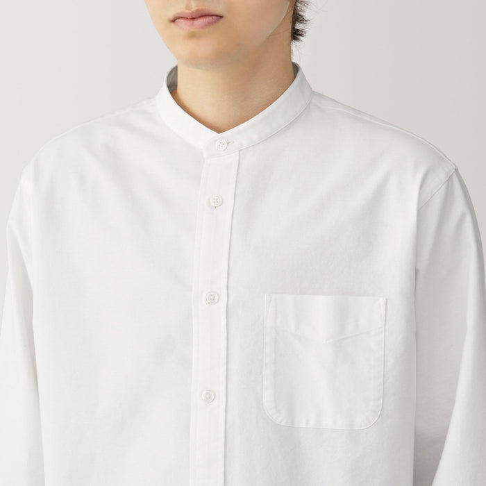 Men's Washed Oxford Stand Collar Long Sleeve Shirt | MUJI Canada