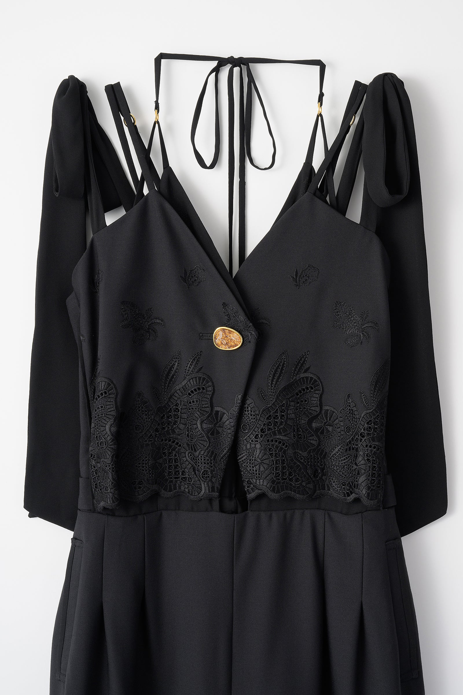 Morpho embroidery overalls (Black)
