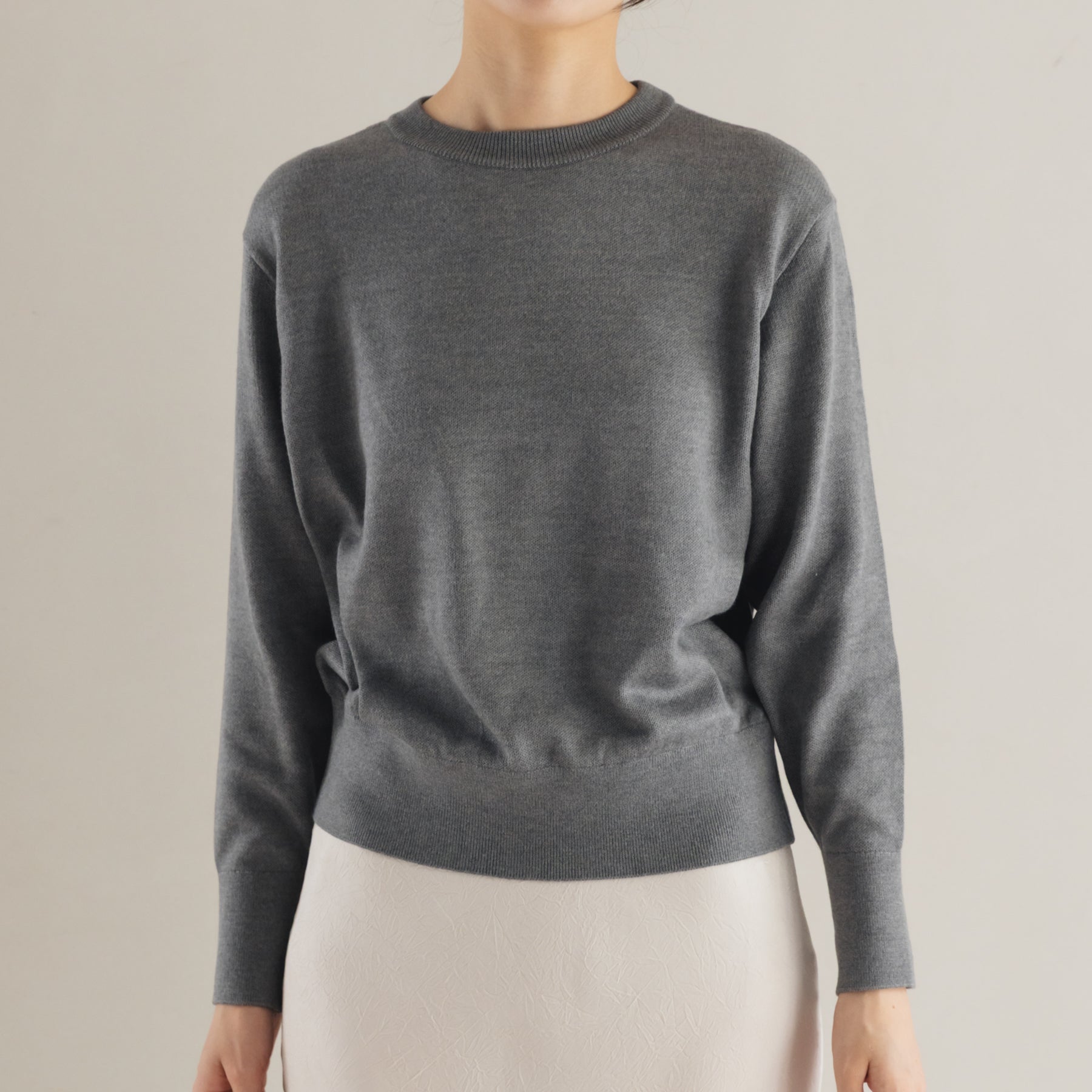 起毛シルクニット クルーネックプルオーバー, ミディアムグレー