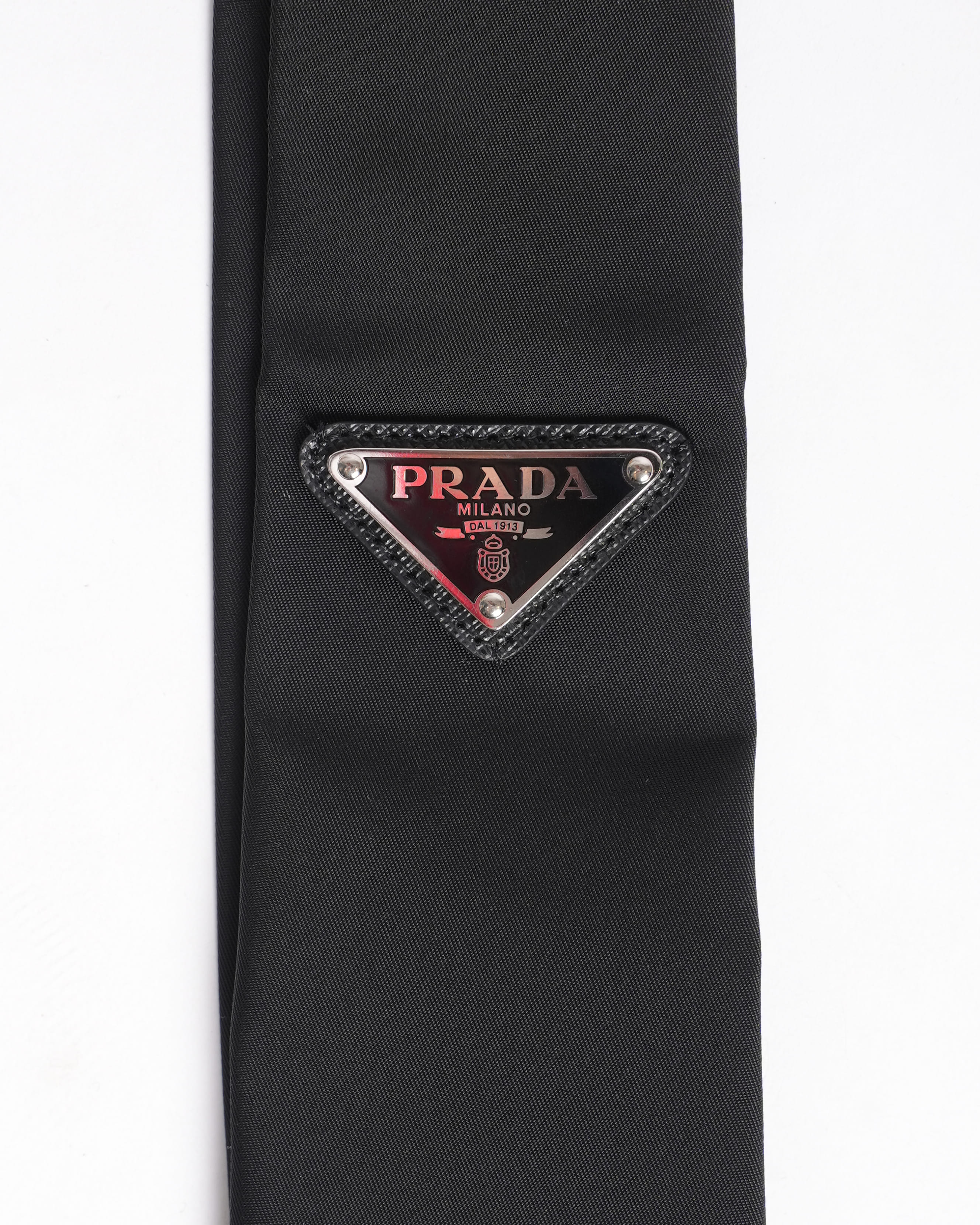 Prada Re-Nylon Gabardine Black Tie with Triangle Logo - Pre-Loved
