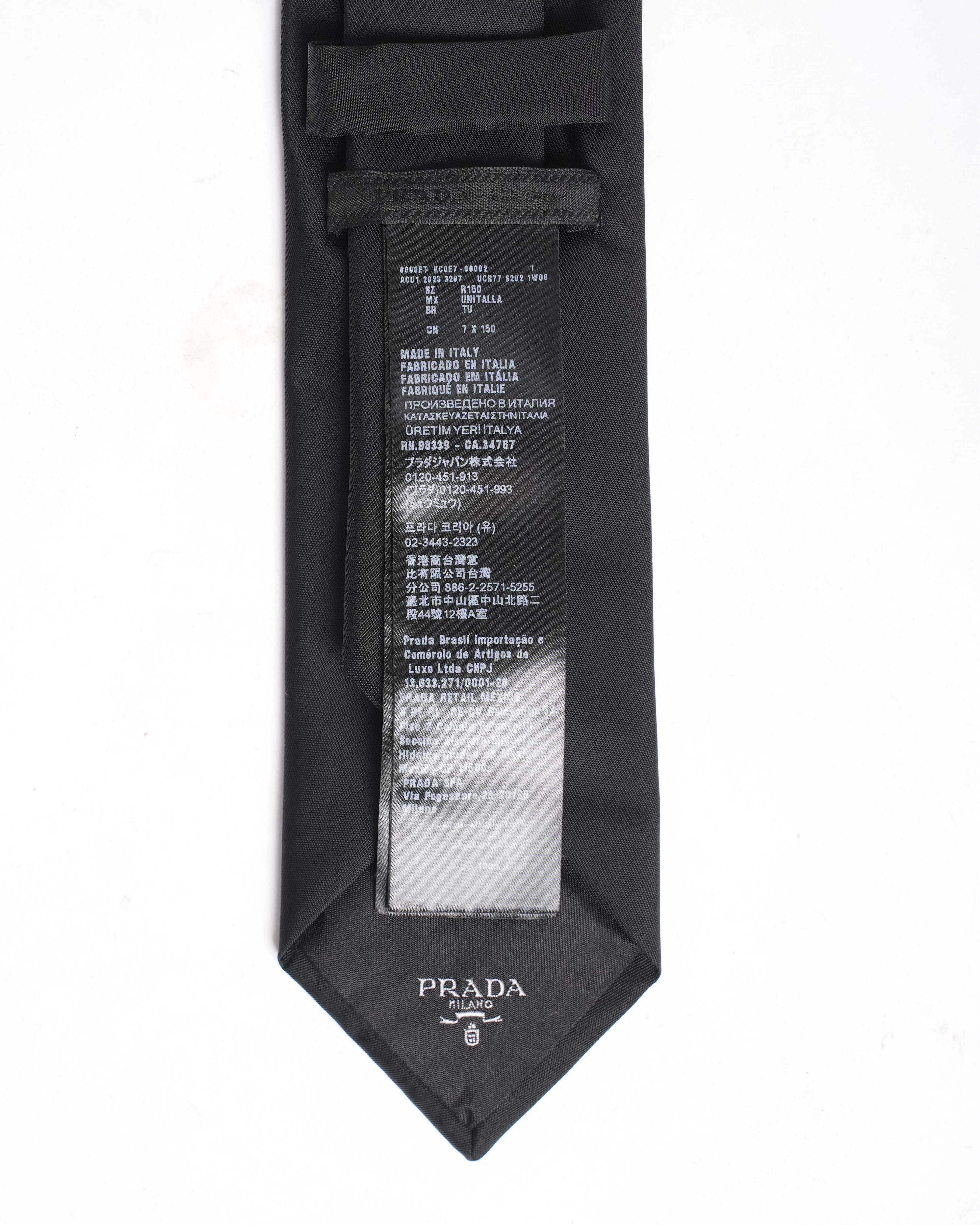 Prada Re-Nylon Gabardine Black Tie with Triangle Logo - Pre-Loved