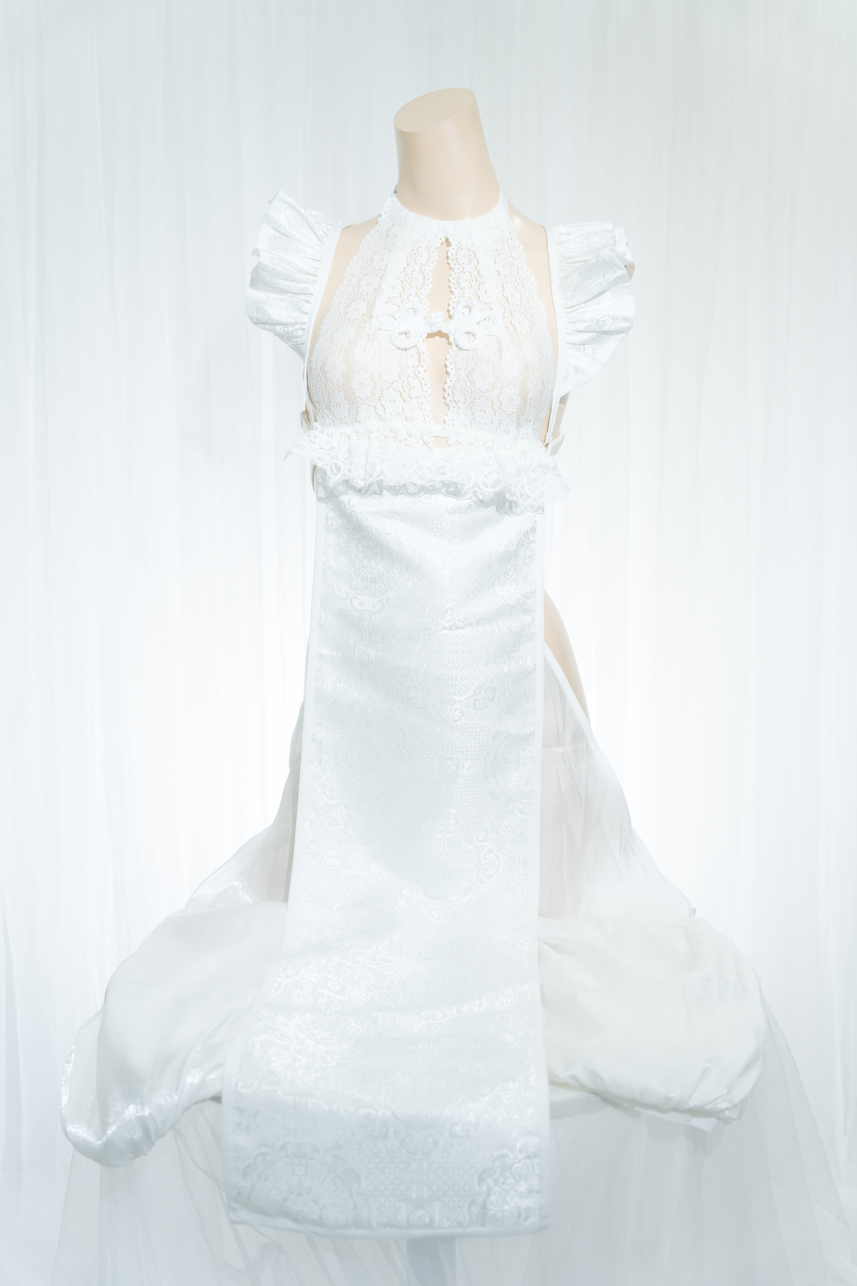 D0066 チャイナエプロン 3点セット 白/M企画｜NANIKIRU