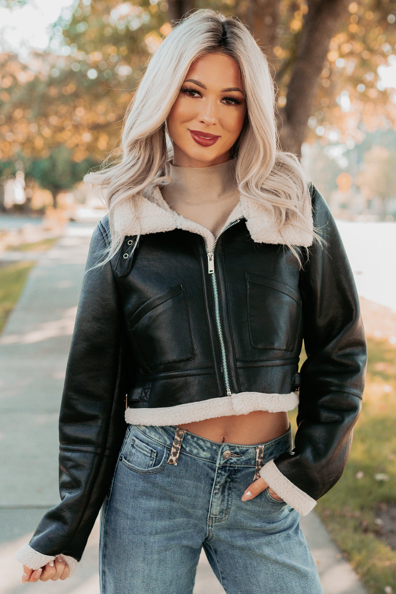 Urban Chill Faux Leather Sherpa Lined Jacket (Black/Beige) · NanaMacs