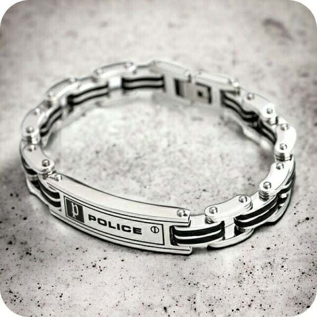 ポリス ブレスレット チェーン バングル シルバー ブラック ステンレス