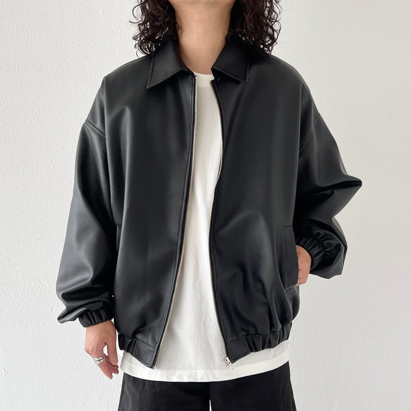 standard fake leather blouson / black（スタンダード フェイク