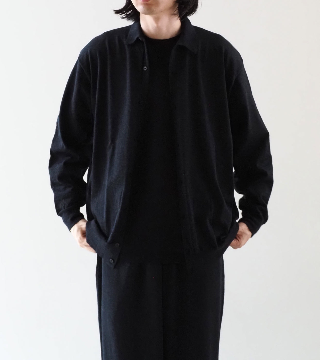 COMOLI ウール 衿つき カーディガン , Charcoal – Navyblue