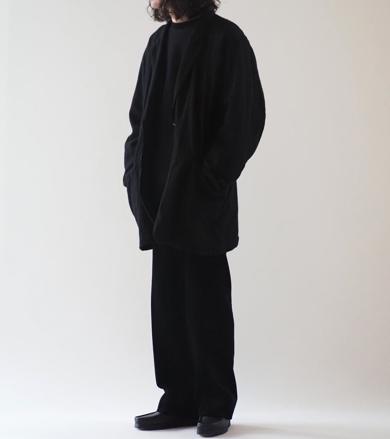 COMOLI カシミヤ シルク フロックコート , Black – Navyblue