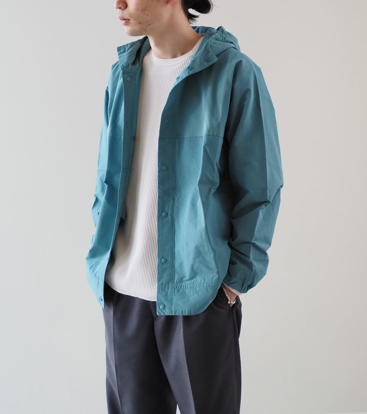 YAECA 60/40 クロス フード シャツ , Green – Navyblue