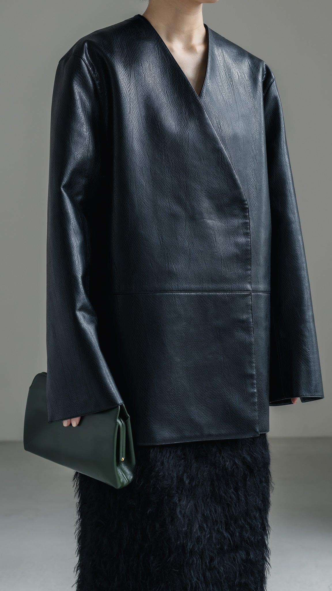 Collarless Leather Jacket(black) – NEAU