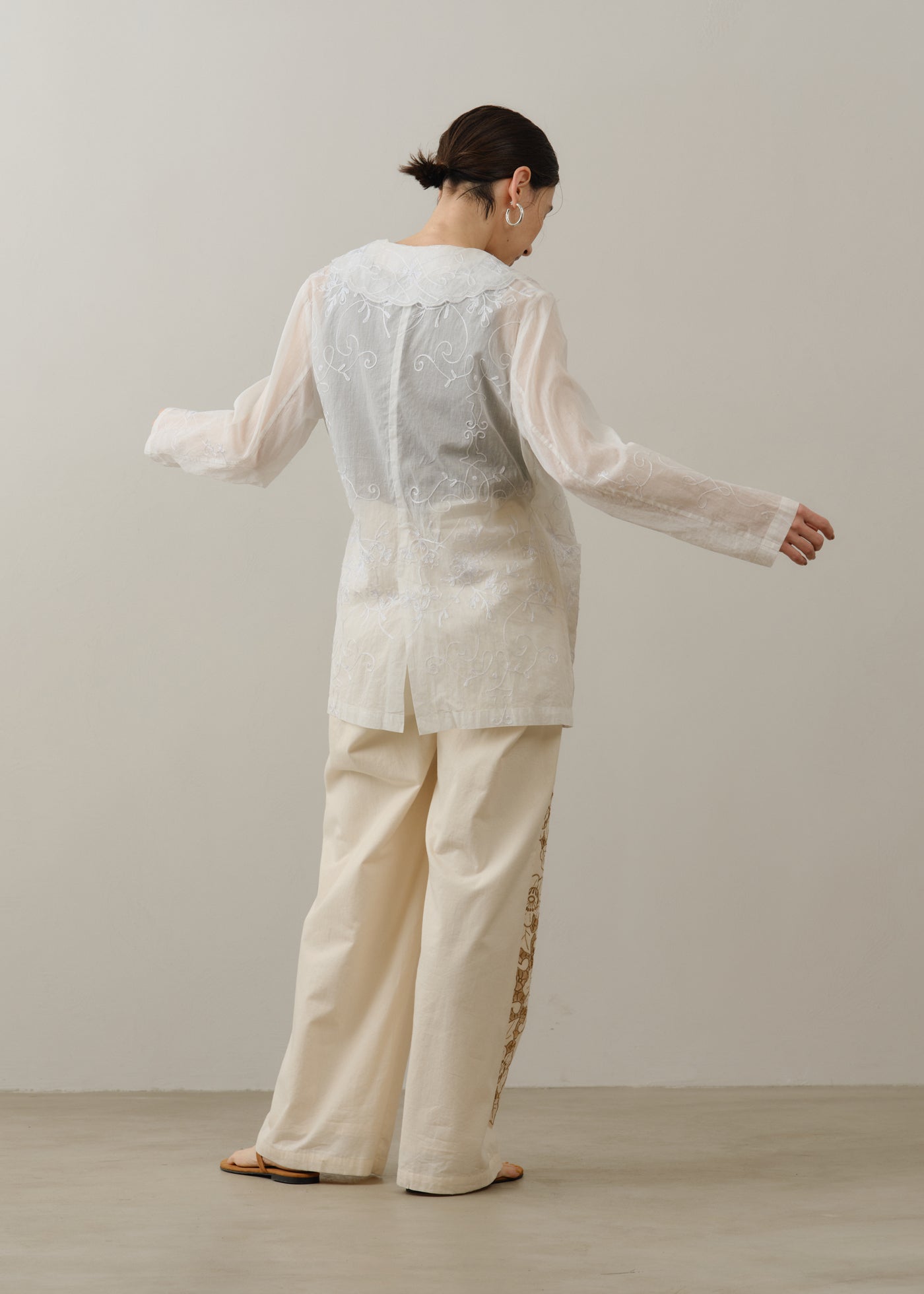 Cotton Twill Cut Work Wide Pants | Pasand by ne Quittez pas