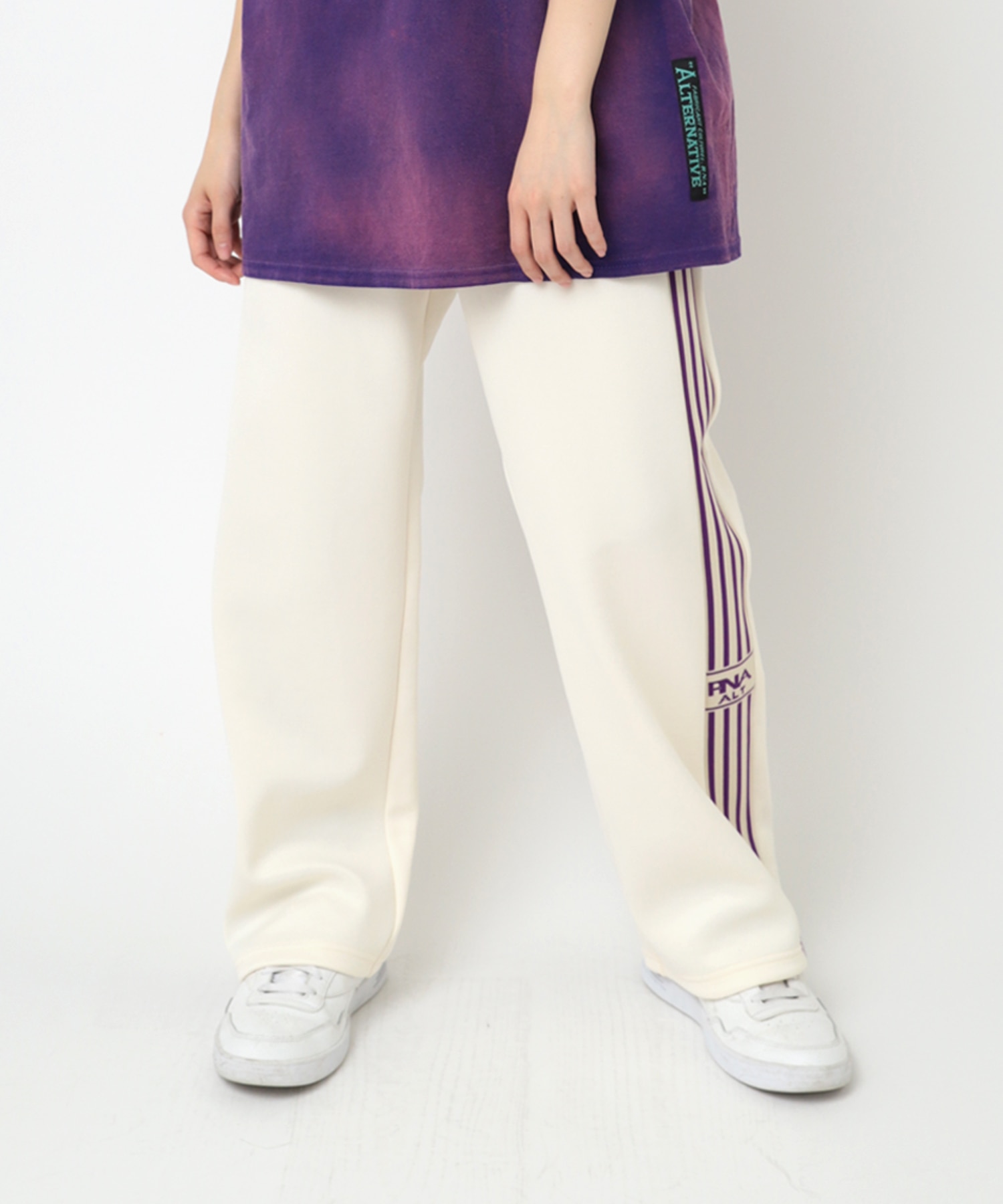 R4118 サイドZIPトラックパンツ(M ホワイト/パープル): パンツ - RNA