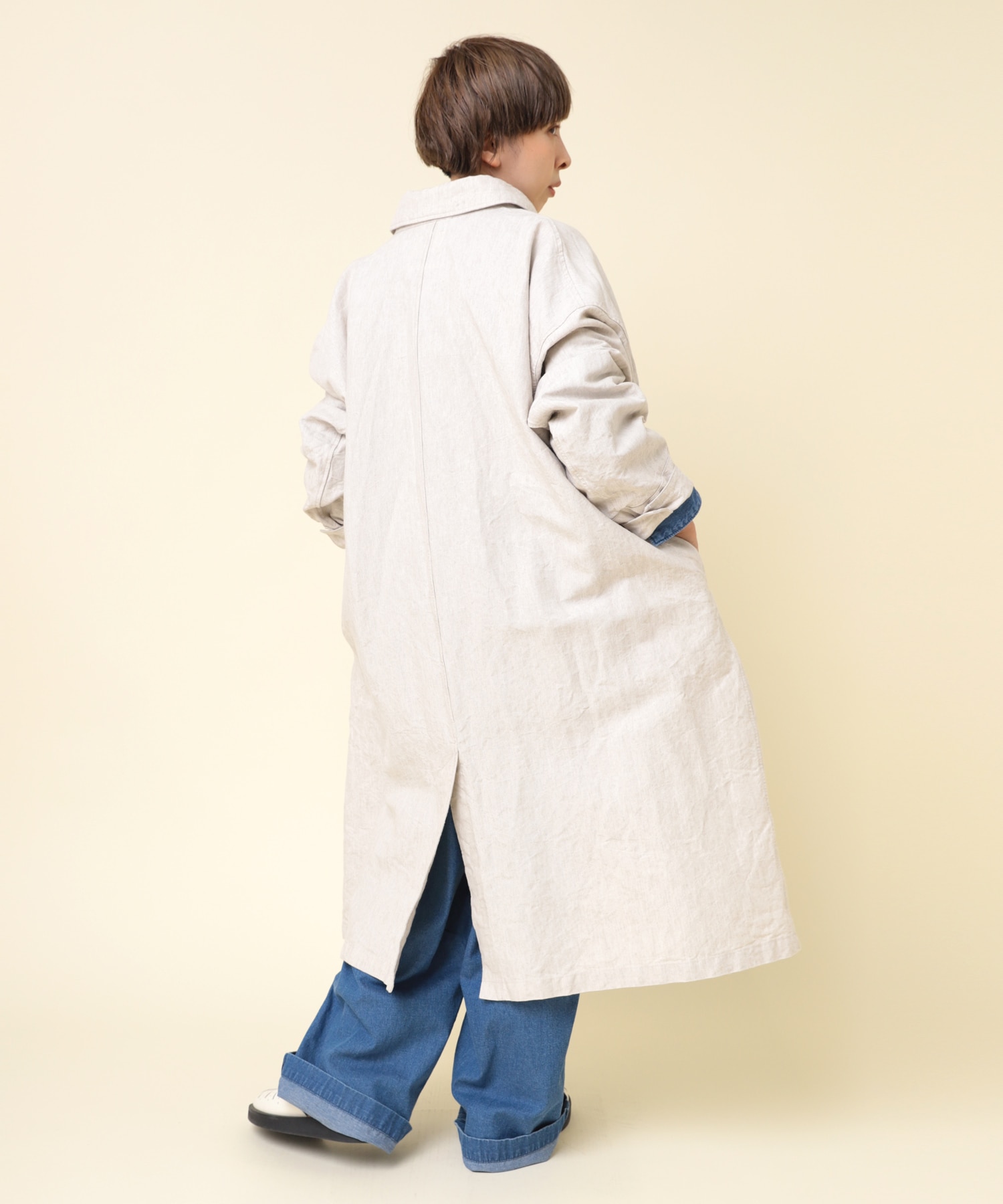 C0773 リネン和紙ヴィンテージワークコート(M ブラック): アウター