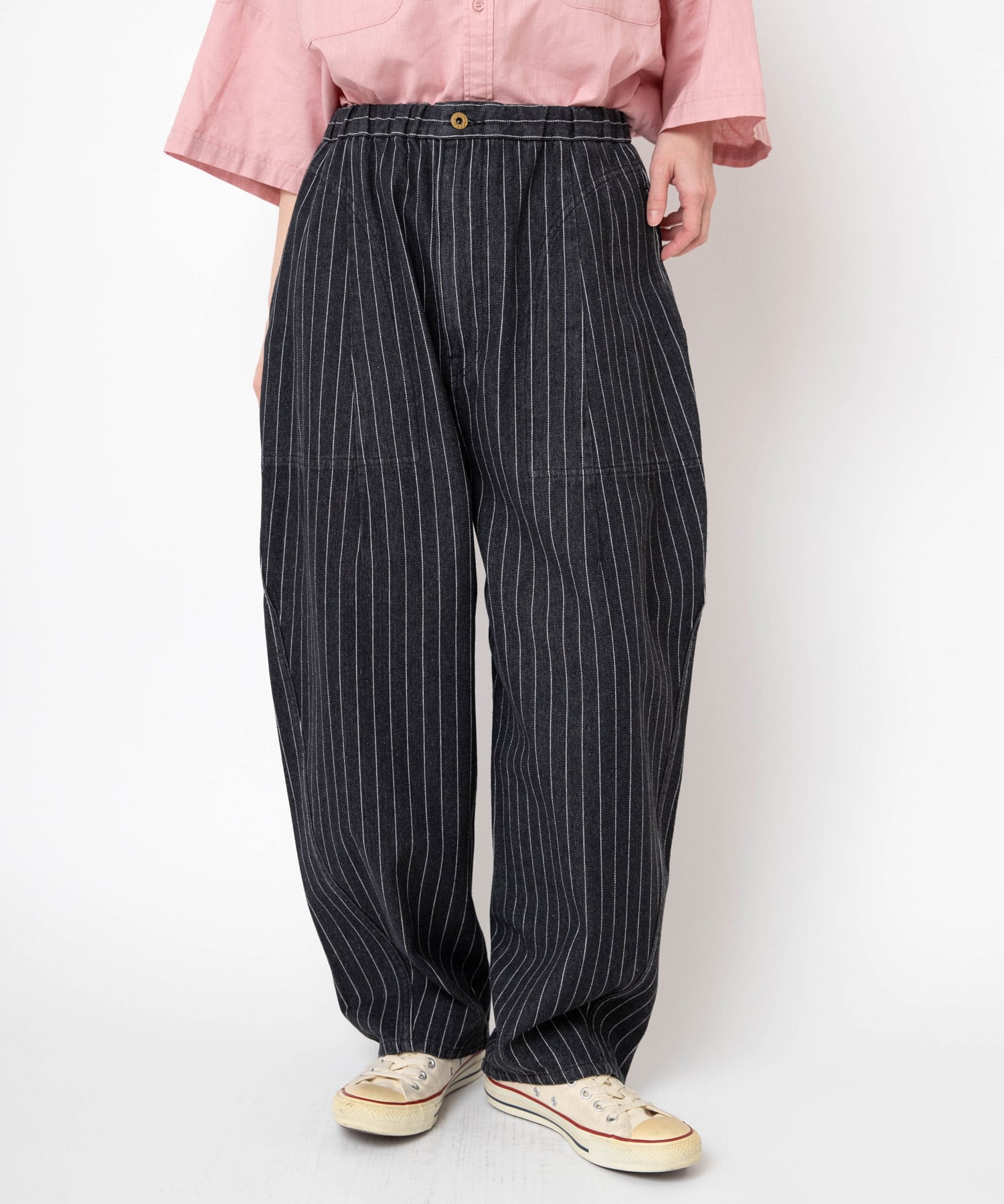 4月下旬納期】R4448 コックさんのストライプデニムパンツ(F ブラック