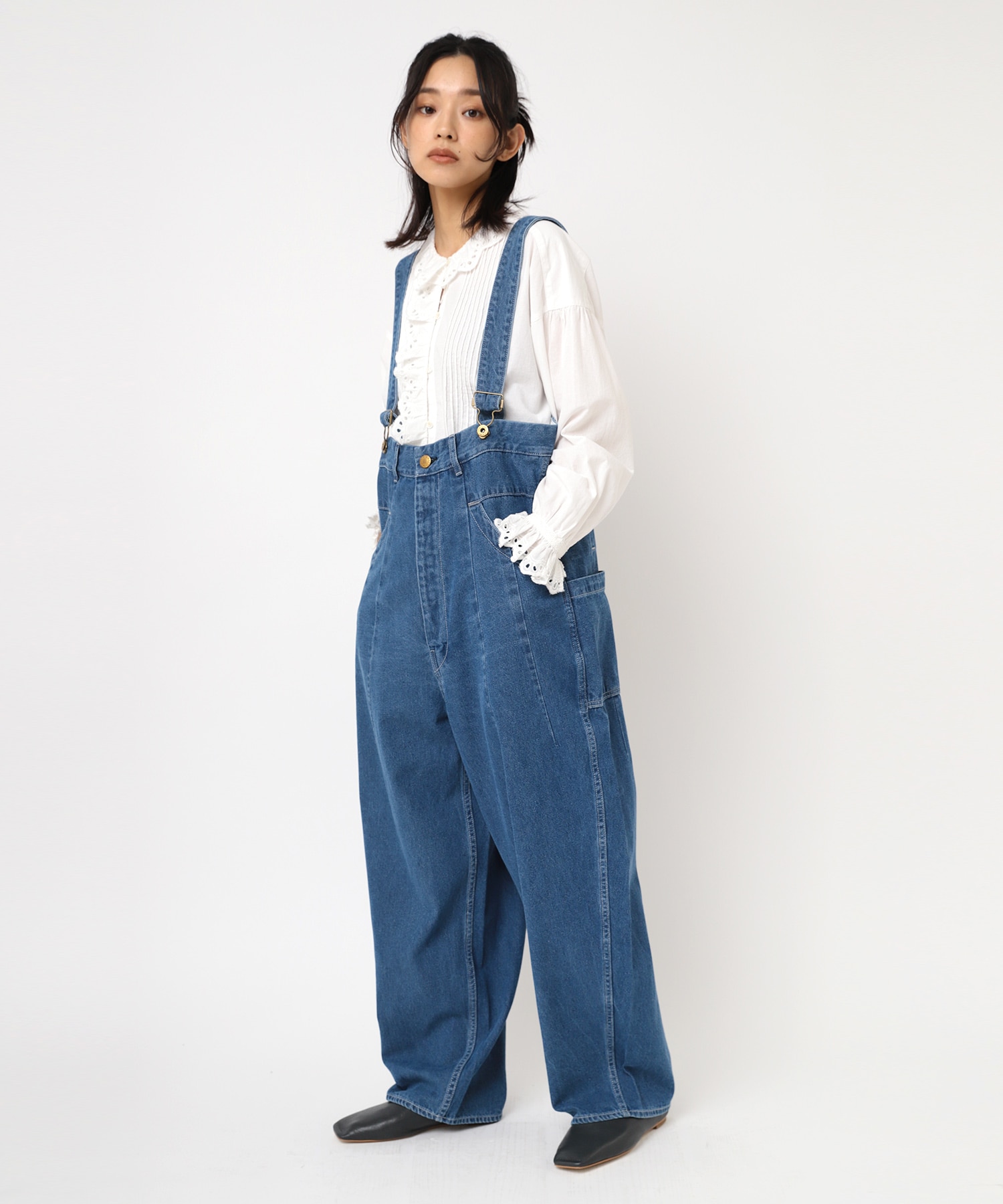 O0733 PJ'Sフレンチワークサスペンダーパンツ(F デニムストーンバイオ