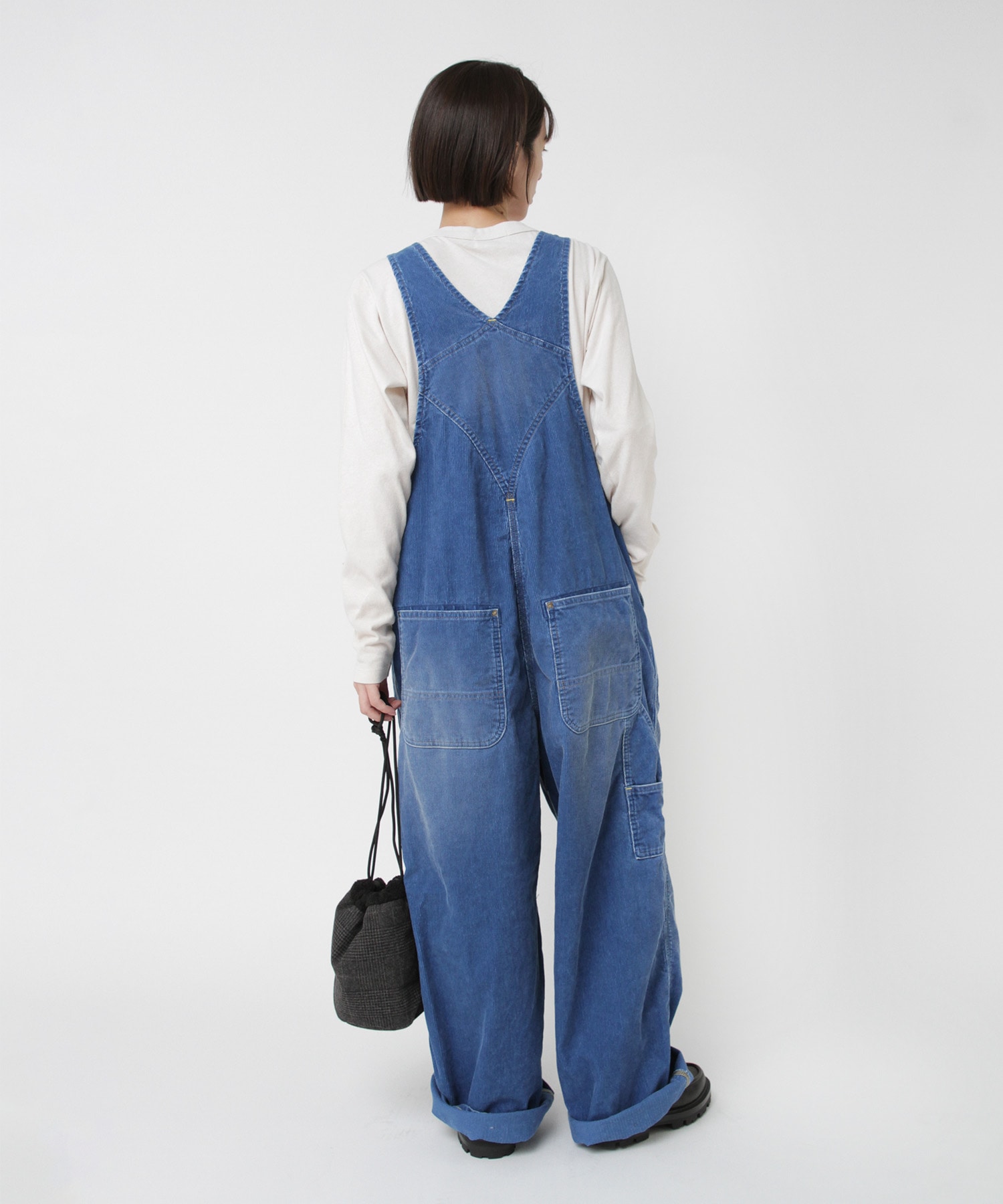 O0749 ユーズドライクコーデュロイオーバーオール(F インディゴブルー