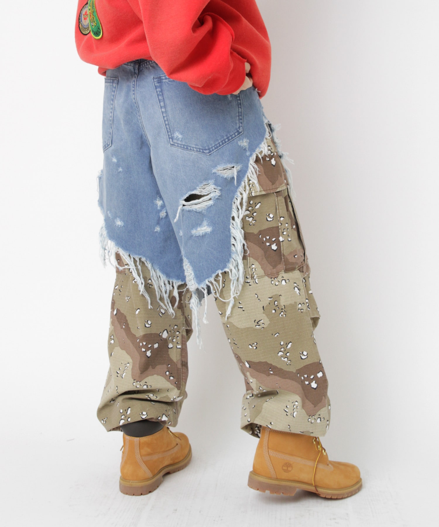 R4404 カーゴレイヤード5ポケットパンツ(M オールド加工ブラック