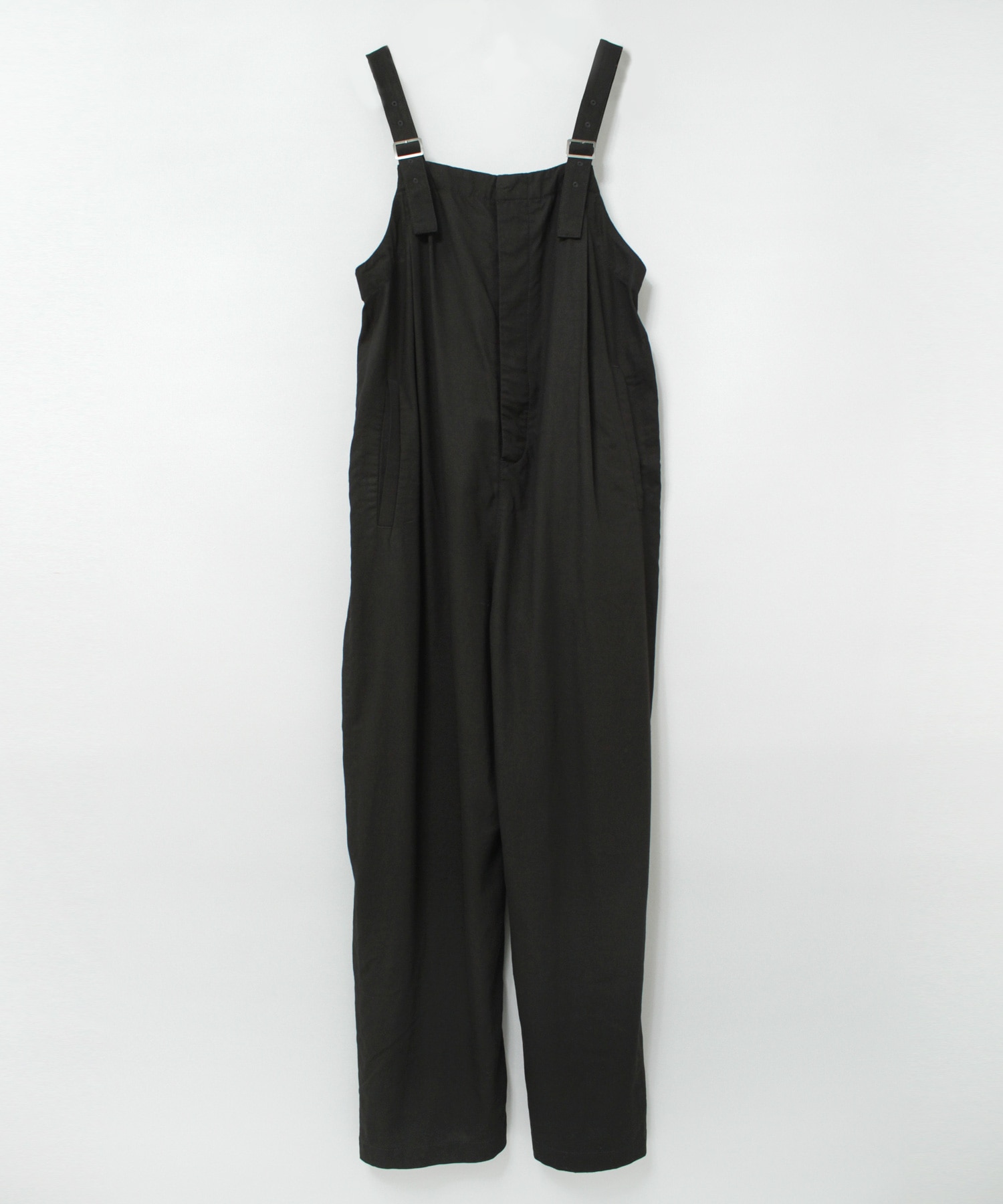 O0725 レーヨンリネンコットンオーバーオール(M ブラック