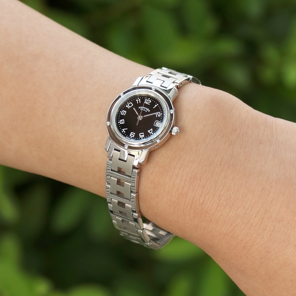 HERMES ヴィンテージ エルメス クリッパー SS ブラック文字盤 CL4.210