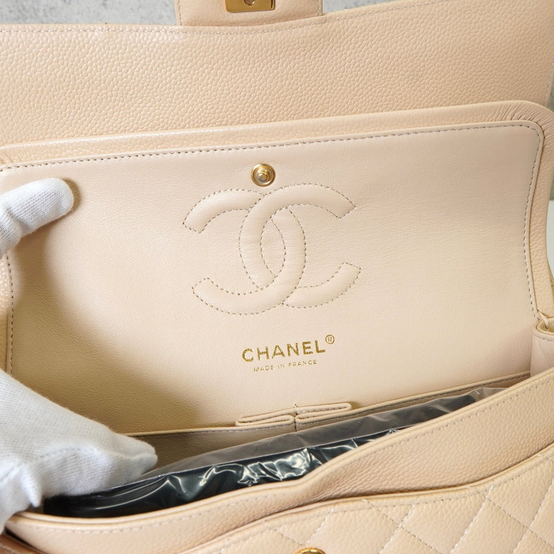 シャネル ターンロック マトラッセ25 キャビアスキン ダブルフラップ